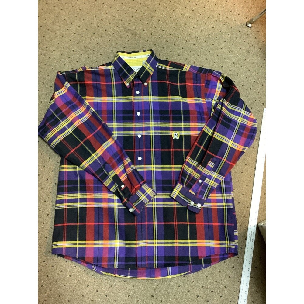 Cinch Button Down Long Sleeve Plaid Men's SzL Shirt, Purple Black, Yellow, Red